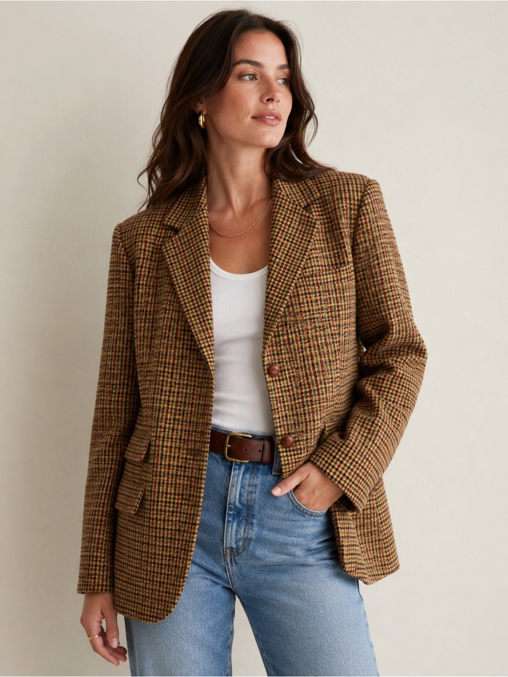 Banana Republic vintage wool houndstooth blazer tan women’s size 10